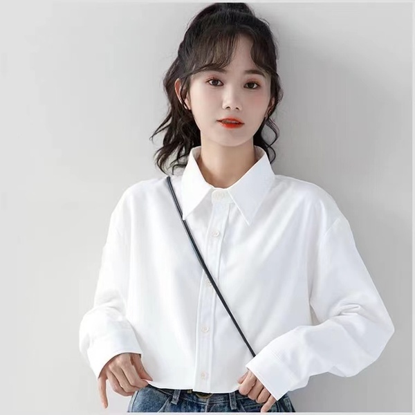 Áo Sơ Mi Tay Dài Màu Trơn Kiểu Retro Thời Trang Hàn Quốc Cho Nữ