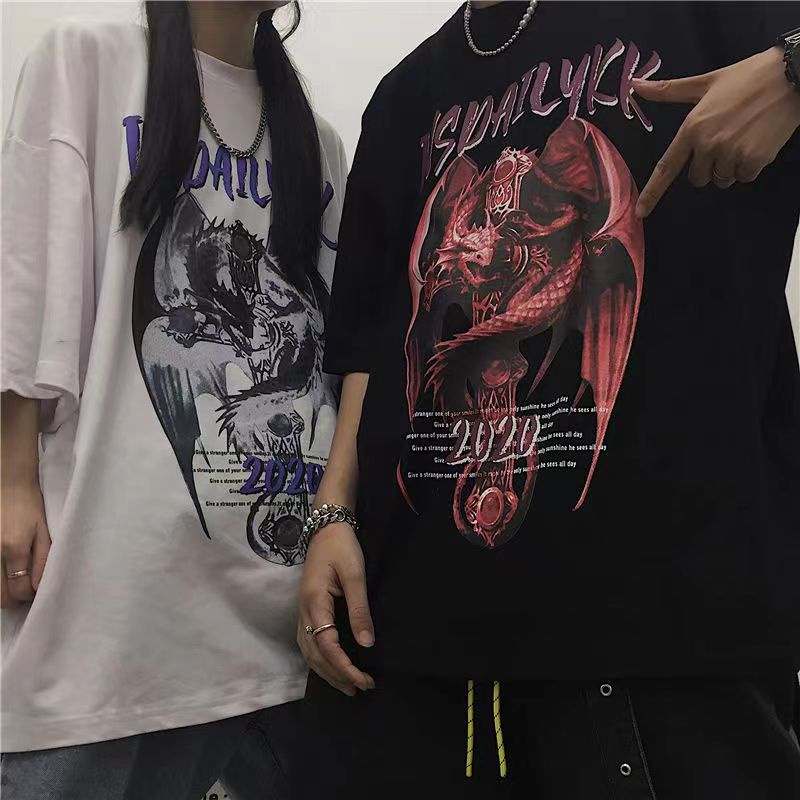Áo Thun Tay Ngắn Cổ Tròn Dáng Rộng In Họa Tiết Phong Cách Hip Hop Hàn Quốc Thời Trang Cho Nam Và Nữ