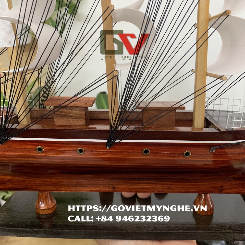 Mô hình thuyền gỗ trang trí tàu chở hàng Le Belem - Dài 42cm - Buồm Trắng