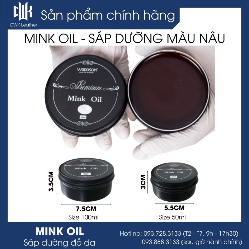 [Chính Hãng Woodson] Mink oil dầu chồn màu nâu chuyên bảo dưỡng và phục hồi đồ da, túi xách, áo, ví, giày da