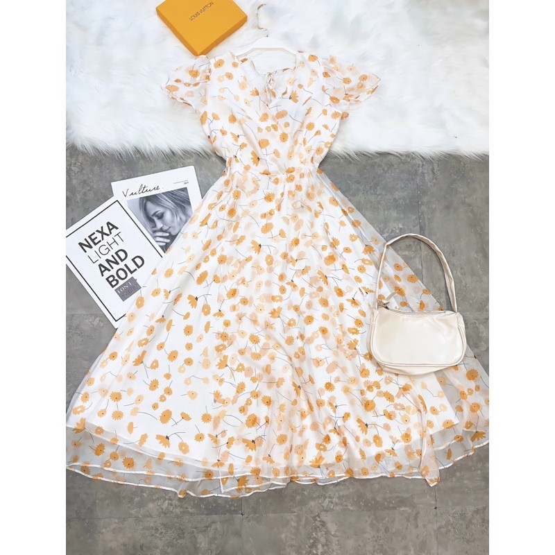 VNU267 - VÁY TƠ XƯỚC HOA CAM CỔ TIM | BigBuy360 - bigbuy360.vn