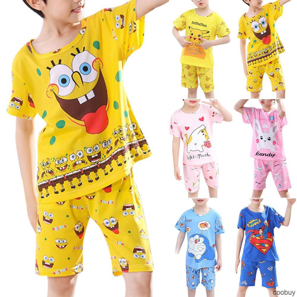 Bộ Đồ Ngủ Pijama Ngắn Tay Bé Trai Bộ Quần áo In Hoạt Hình Thoải Mái Cho Bé Từ 1-10 Tuổi