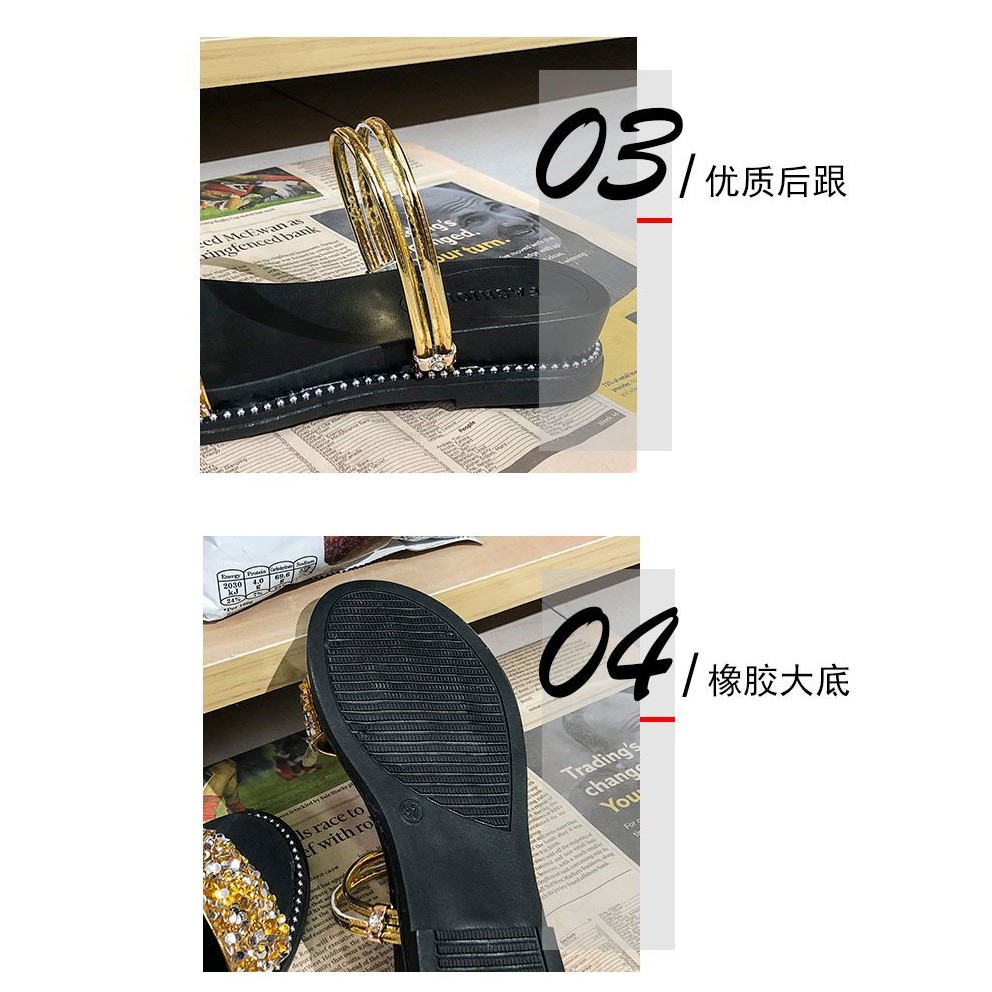 Giày Sandal Đế Bệt Hai Cách Mang Đính Kim Sa Thời Trang Nữ 2021