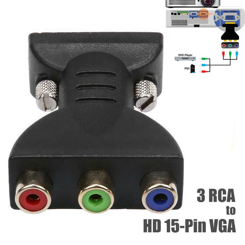 3RCA RGB Female to HD 15-Pin VGA Style Video Jack Adapter Conventer