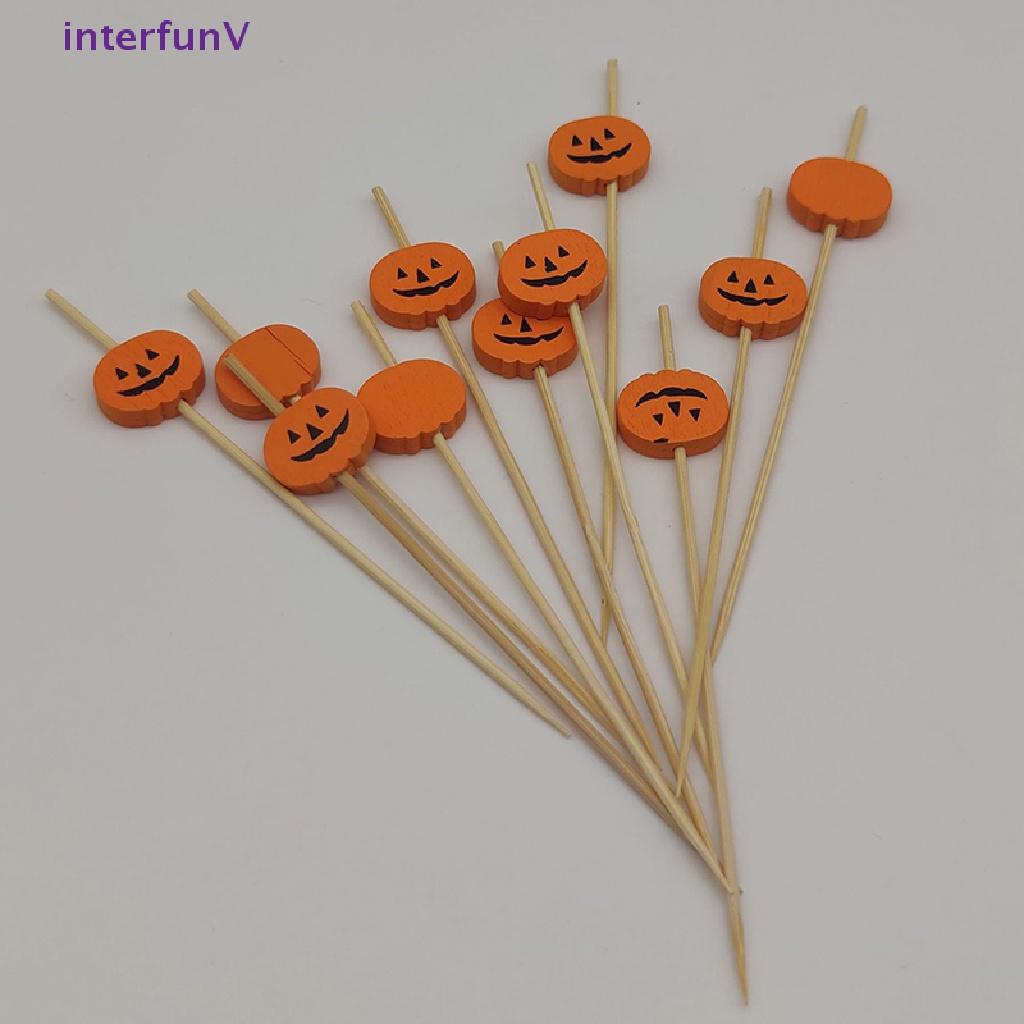 Set 100 Xiên Tre Ăn Trái Cây / Cocktail Hình Đầu Lâu / Bí Ngô Dùng Một Lần Trang Trí Tiệc Halloween