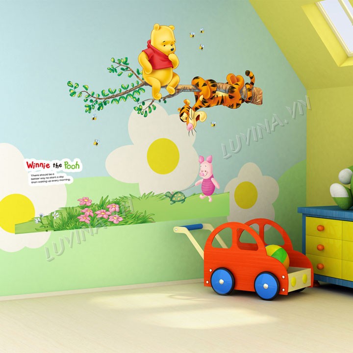 [GIÁ SIÊU TỐT]- [MUA DECAL TẶNG DECAL]-Decal trang trí lớp học, Gấu pooh ngồi cây-Doremon cánh quạt-[GIAO HÀNG NGAY]