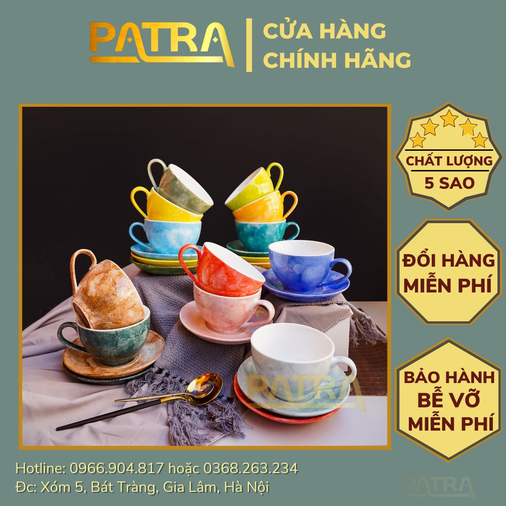 Cốc sứ, Ly sứ vân đá Bát Tràng - ly cà phê Cappuccino Nhật dung tích 220ml, nhiều màu lựa chọn