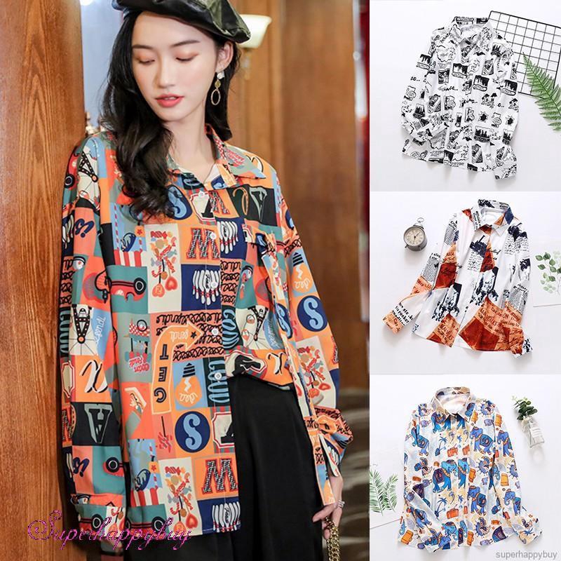 Áo sơ mi nữ dài tay dáng rộng họa tiết hoa