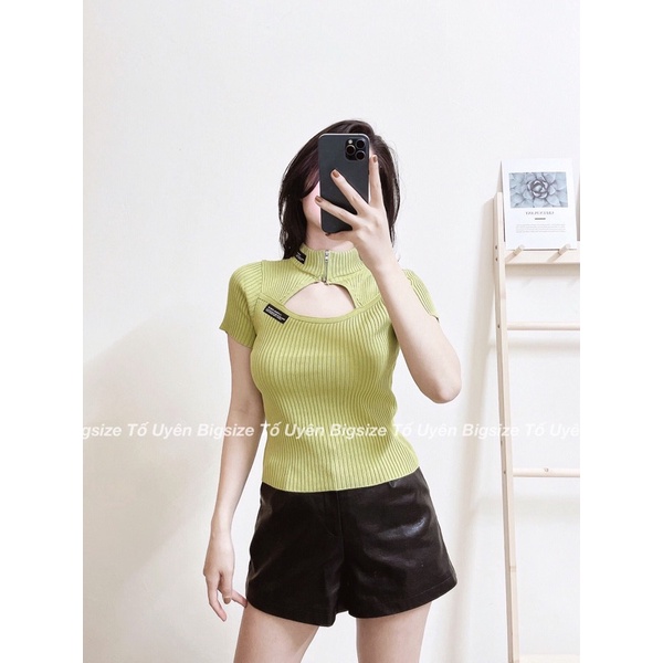 (T.U Bigsize 50-80kg) Áo Cộc Tay Khoá Cổ Khoét Ngực Dáng Ngắn Hàng QC