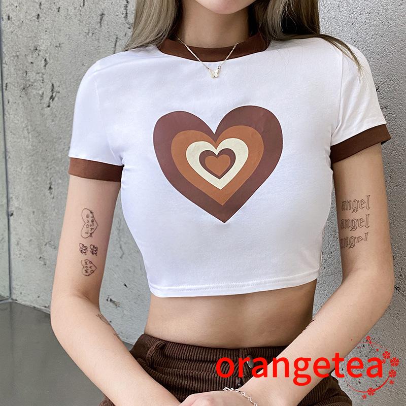 Áo Thun Nữ Ngắn Tay Họa Tiết Trái Tim Thời Trang
