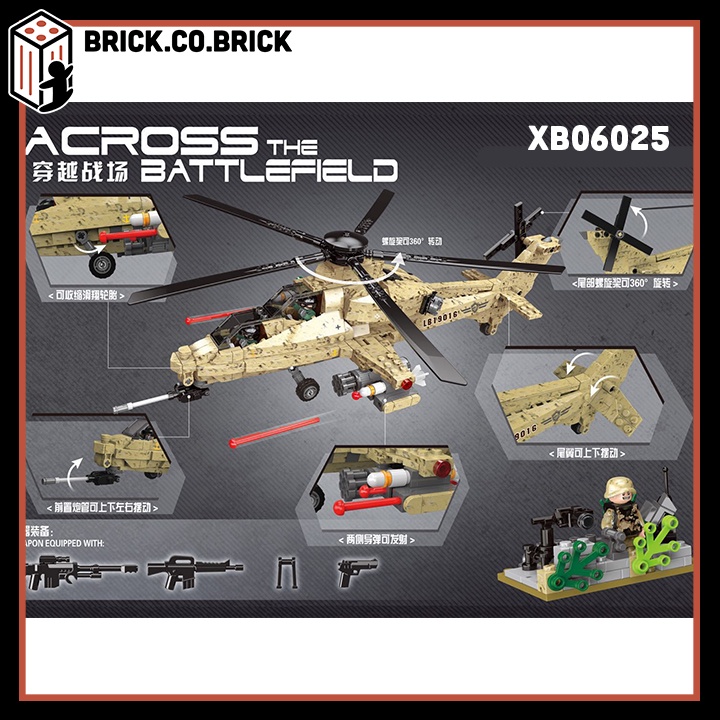 Lắp Ráp Mô Hình Máy Bay WZ10 Đồ Chơi Trực Thăng Chiến Đấu Xếp Hình Attack Helicopter XB06025