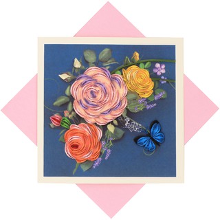 Thiệp Chúc Mừng Handmade Giấy Xoắn Thủ Công (Quilling Card) Vườn Hoa Hồng - Tặng Kèm Khung Giấy Để Bàn