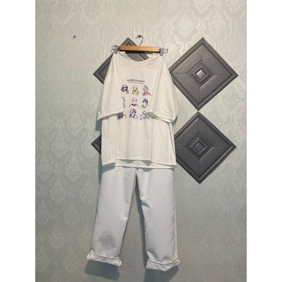 ( SALE HÓT ) Set Đồ Áo Thun Áo phông Nữ Tay Lỡ unisex Kèm Quần ống rộng Ulzzang - ZADOLA FASHION