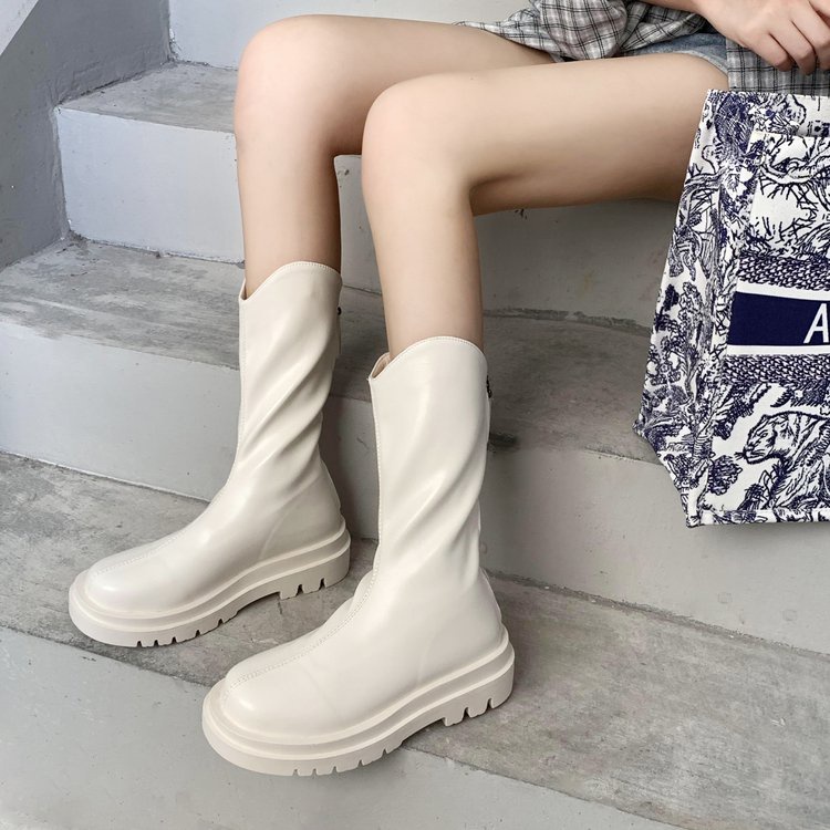 Giày bốt dành cho nữ gót thấp mũi tròn mang thoải mái phối khóa kéo thời trang | BigBuy360 - bigbuy360.vn