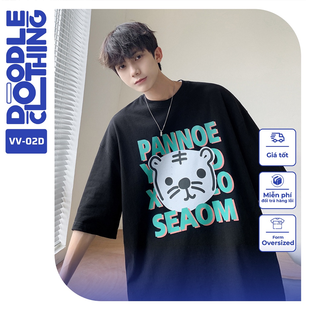Áo thun nam nữ tay lỡ unisex oversize áo phông form rộng basic tee hình hổ pannoe