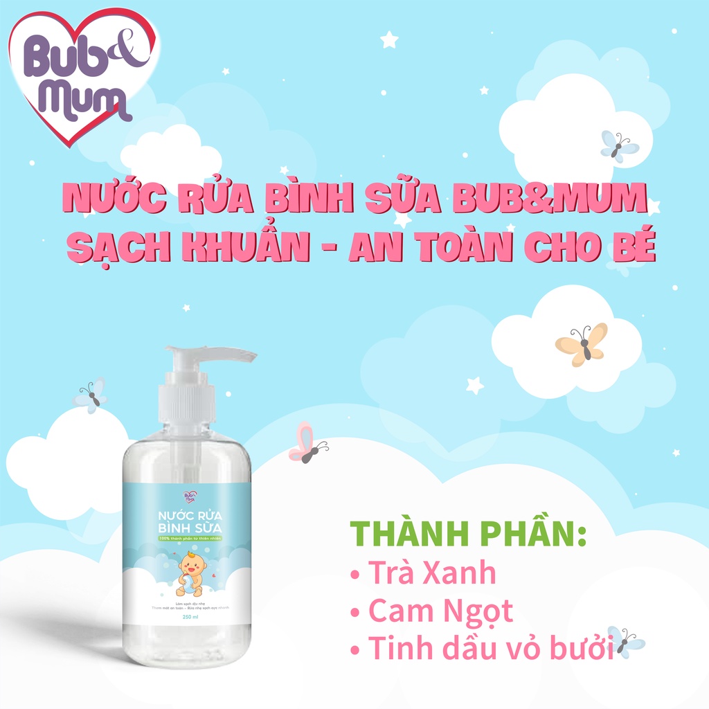 Nước Rửa Bình Sữa cho bé 250ml BuB&amp;MuM làm sạch. diệt khuẩn