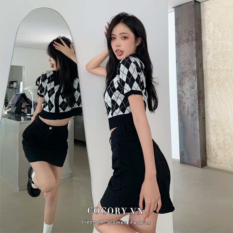 Cocory vn Áo Cardigan Dệt Kim Tay Ngắn Cổ Bẻ Kẻ Sọc Phong Cách Hàn Quốc Cho Phụ Nữ | BigBuy360 - bigbuy360.vn
