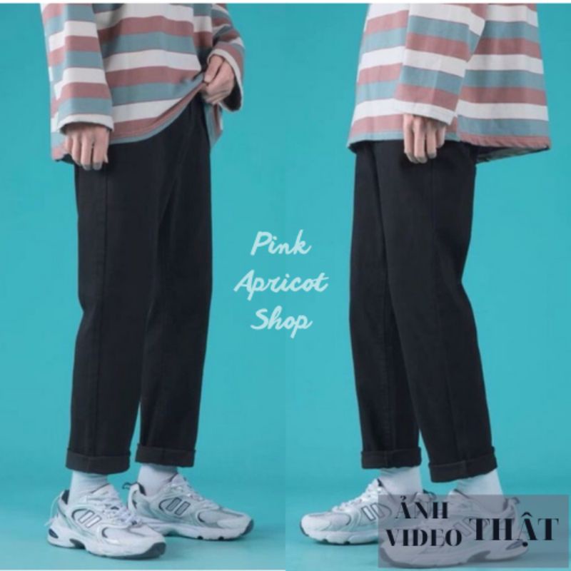 Quần vải jean bò baggy nam nữ quần jean bò baggy đen dáng unisex Pink Apricot Shop | BigBuy360 - bigbuy360.vn