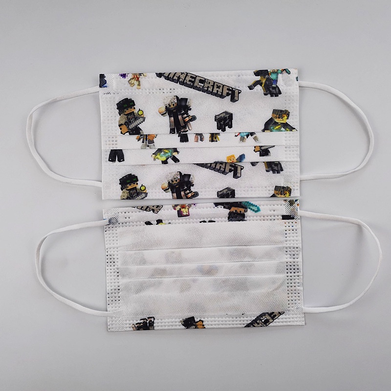 2022 Mới Minecraft Hoạt Hình Miệng Che Mặt Trẻ Em Trẻ Em 3 Lớp Dùng Một Lần 3-5 Chiếc Bé Trai Bé Gái Đảng