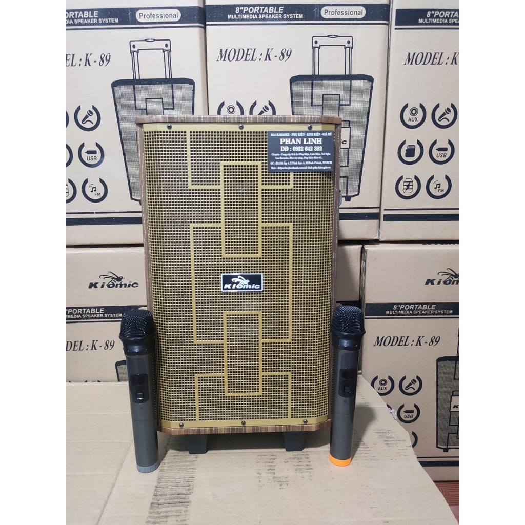 Loa kéo k89 kiomic kèm 2 micro không dây UhF