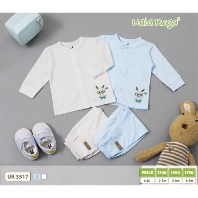Bộ áo dài tay quần dài uala rogo cài khuy giữa  petit va cotton cho bé