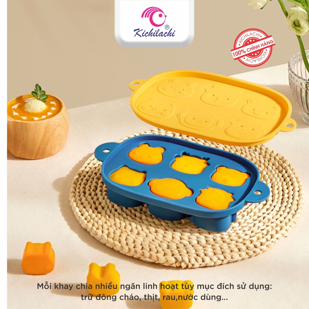 Khay trữ đông silicon 6 ngăn Kichilachi có nắp đậy, khay trữ đông, làm đá thạch, ngăn mùi hiệu quả