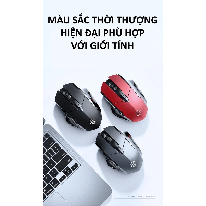 Chuột không dây INPHIC PM6 sử dụng pin sạc kết nối bằng USB 2.4G, Bluetooth 5.0 với nút nhấn silent không tiếng ồn - VL