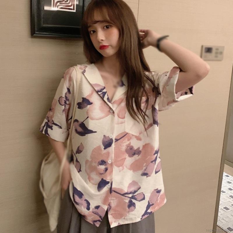 Áo Kiểu Chất Chiffon Hoạ Tiết Hoa Thiết Kế Dáng Rộng Cho Nữ