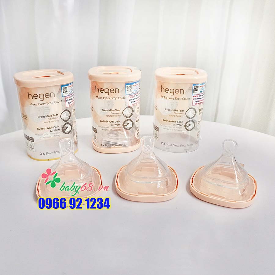 Núm ti bình sữa Hegen cho bé, núm ty thay thế số 0, 1, 2, 3 và Y cắt