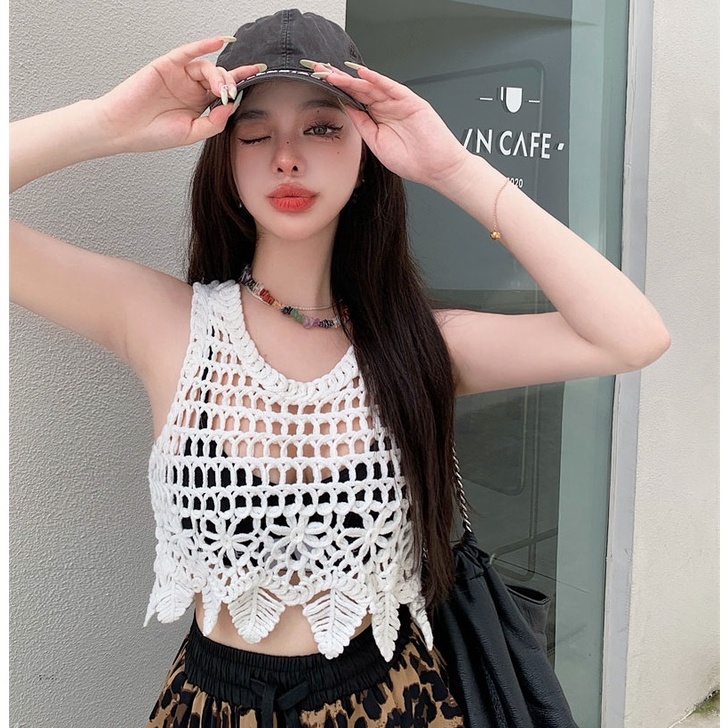 QKOOLE Áo Croptop Dệt Kim Dáng Rộng Phong Cách Hàn Quốc Thời Trang Cho Nữ