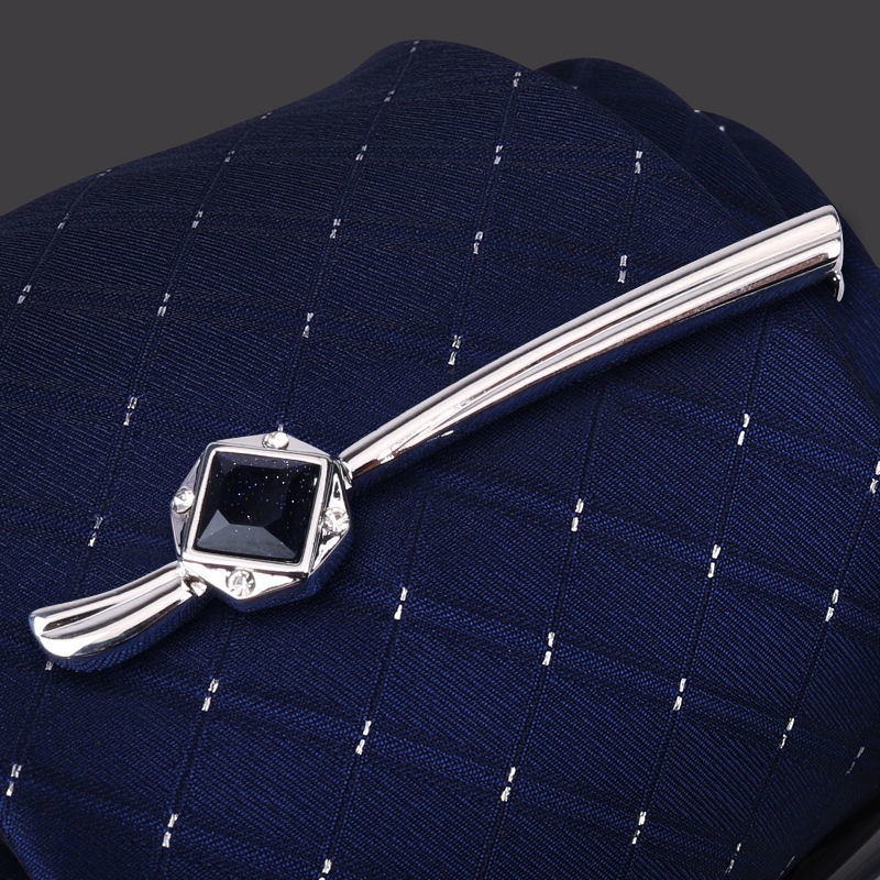 Kẹp Cà Vạt Đính Đá Kim Cương Màu Bạc Phong Cách Hàn Quốc Cho Nam Nữ