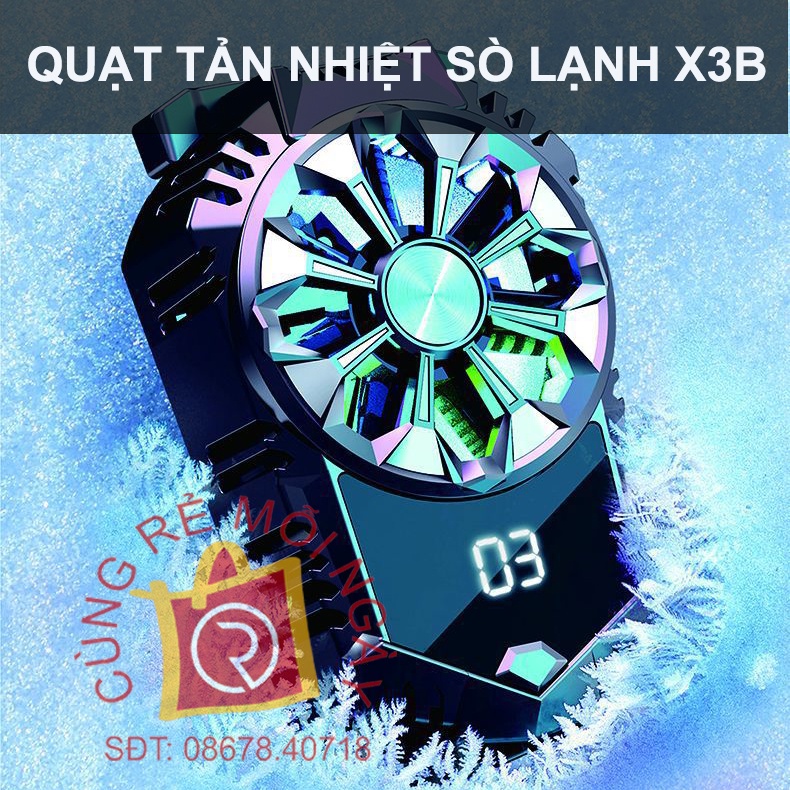 Quạt tản nhiệt điện thoại sò lạnh X3B, Quạt tản nhiệt sò lạnh bán dẫn 20-30 độ, có màn hình nhiệt độ