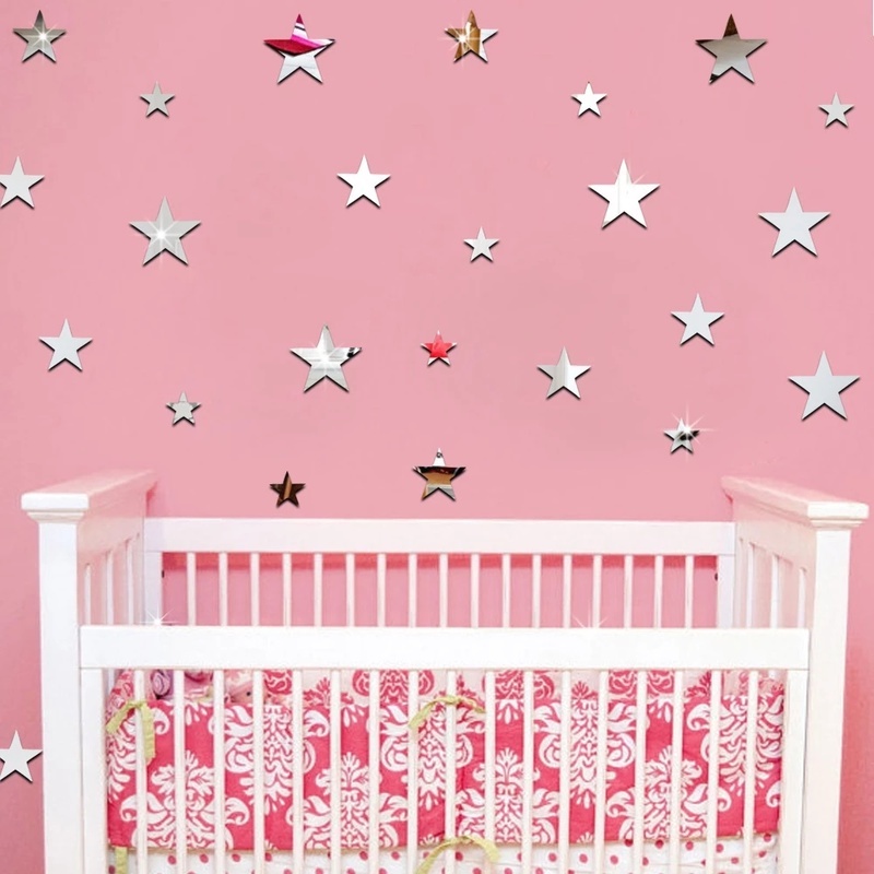 Bộ 20 Miếng Dán Tường Acrylic Hình Ngôi Sao 3D Mặt Gương Chống Thấm Nước DIY Trang Trí Phòng Khách/Phòng Ngủ Cho Bé