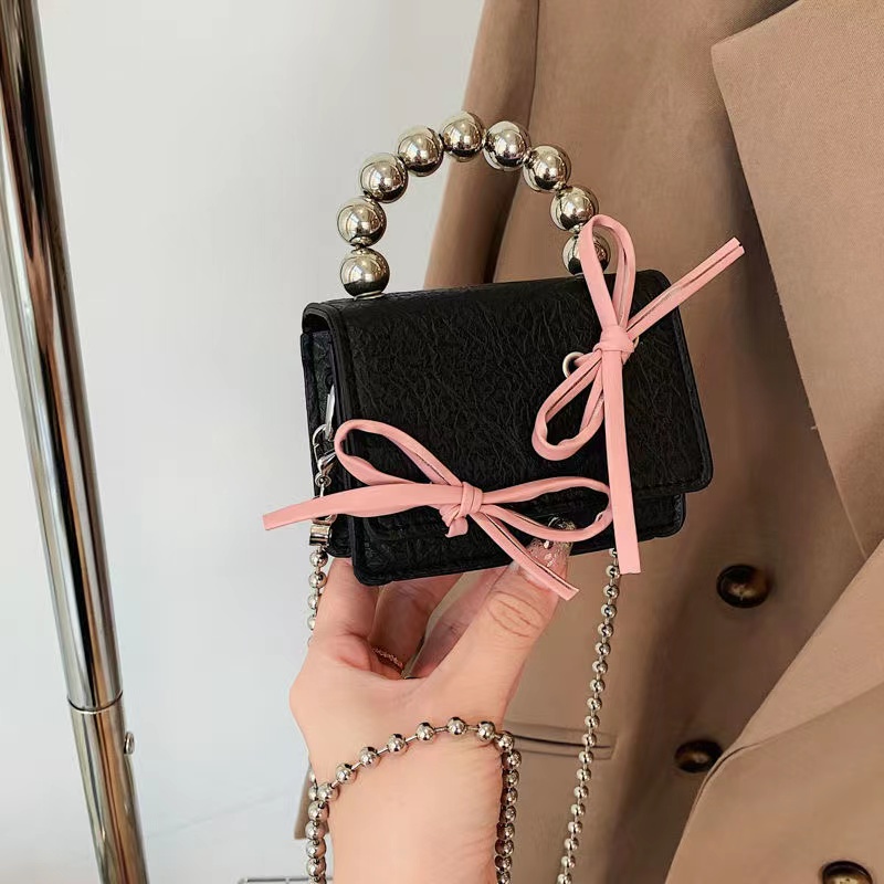 Túi đeo chéo mini túi nơ dây xích tay cầm ngọc trai túi hộp vuông cô gái ngọt ngào dễ thương