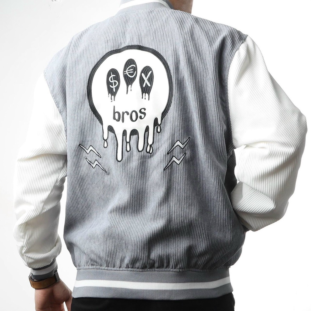 Áo Khoác Bomber Jacket Nhung Gân Tăm Thêu SUPER BROS Varsity Basic Form Rộng Nam Nữ Unisex Ulzzang NUPAKACHI