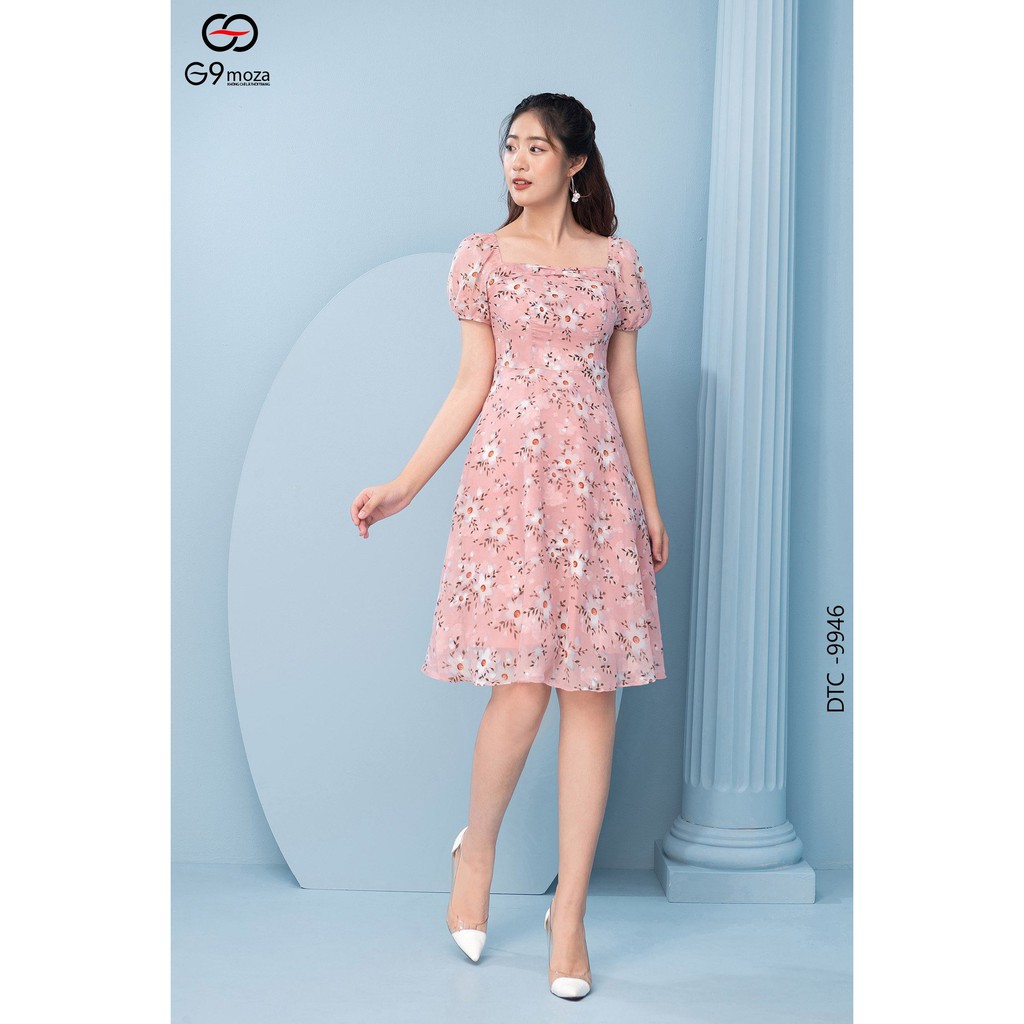 Đầm tay cộc cổ vuông 9946 G9moza chất voan hàn thoáng mát với thiết kế hoa trẻ trung hợp thời trang