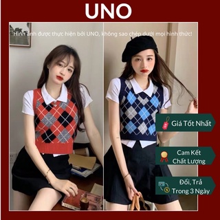 Áo gile croptop hoạ tiết caro quả trám hàng Quảng Châu Cao Cấp