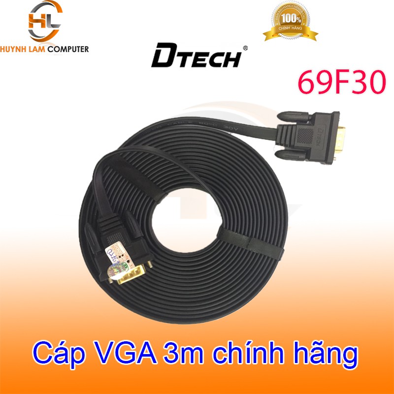 Cáp VGA 3m DTech 69F30 (3+6) FullHD sắc nét - Hàng chính hãng