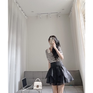Áo cộc tay cổ polo len kẻ xinh hàn quốc Samhyewear