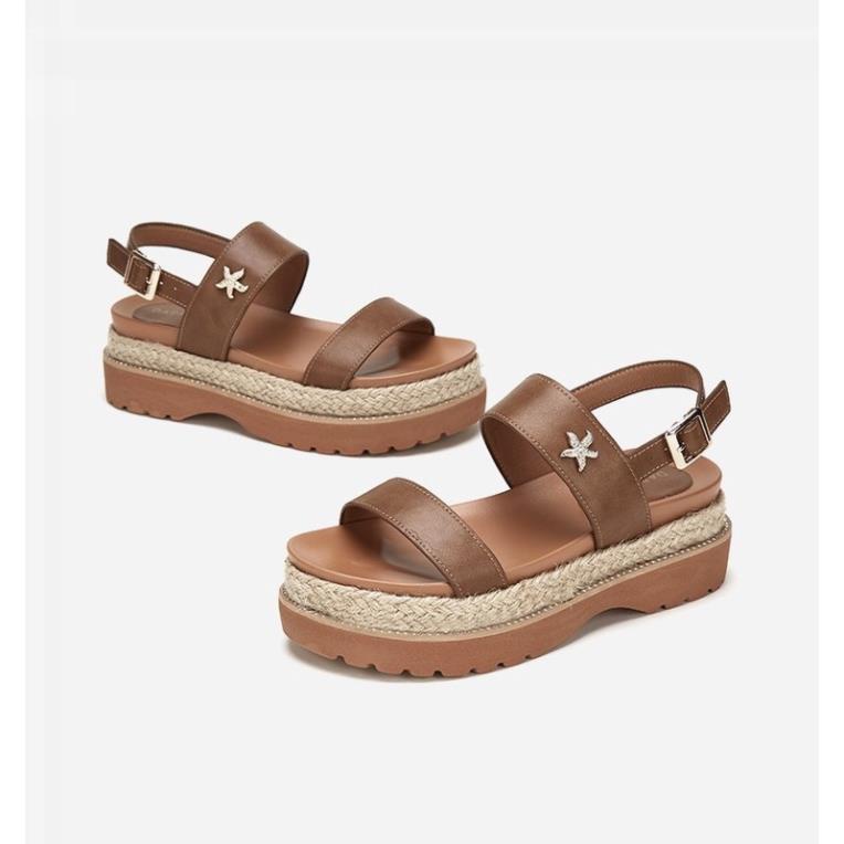 PO Sandal Daphne quai ngang, đế bằng viền cói cao 5.5cm (order)