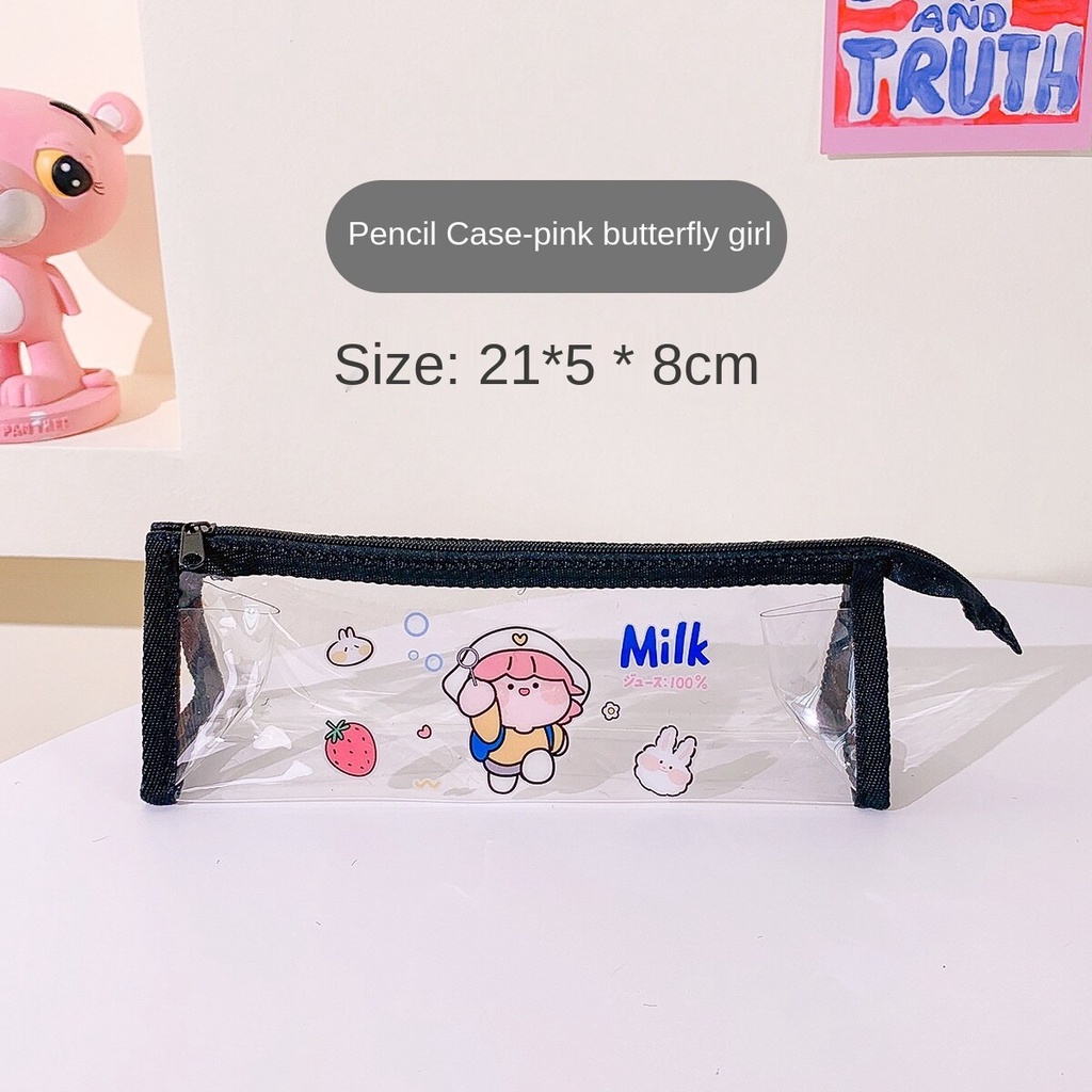 Cartoon cute transparent pencil case waterproof PVC stationery bag Korea ins wind girl heart student stationery storage bag