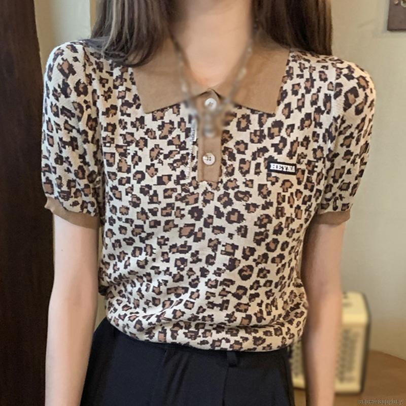 Áo Croptop Dệt Kim Hoạ Tiết Da Báo Thiết Kế Dáng Rộng Thoải Mái