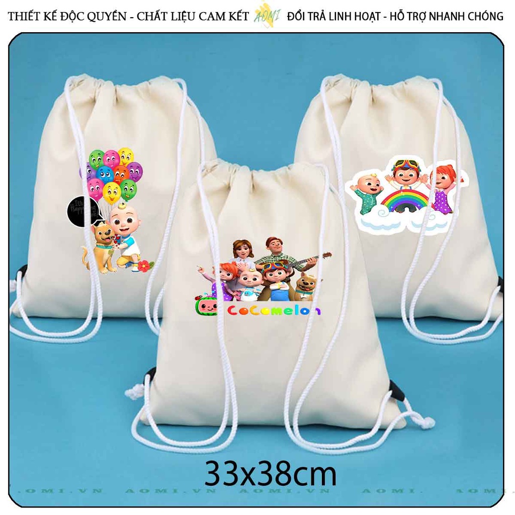 BALO MINI COCOMELON AOMIVN DÂY RÚT ĐEO VAI 33x38cm NHỎ XINH UNISEX CHẤT CANVAS CUTE TIỆN ÍCH DU LỊCH DẠO PHỐ
