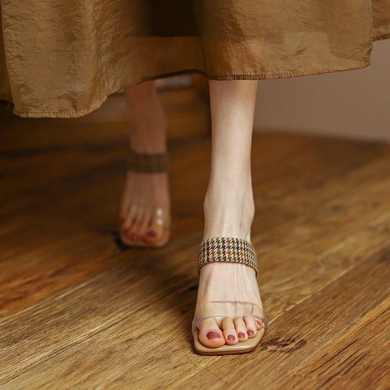 Dép Cao Gót Dày Mũi Vuông Trong Suốt Thời Trang Cho Nữ