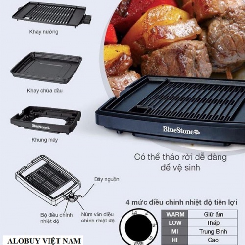 Mua1 Tặng1 Quà 0đ) Bếp vỉ nướng điện không khói BBQ Bluestone EGB-7406 1400 W .Chống dính siêu bền ,bảo hành 24 tháng