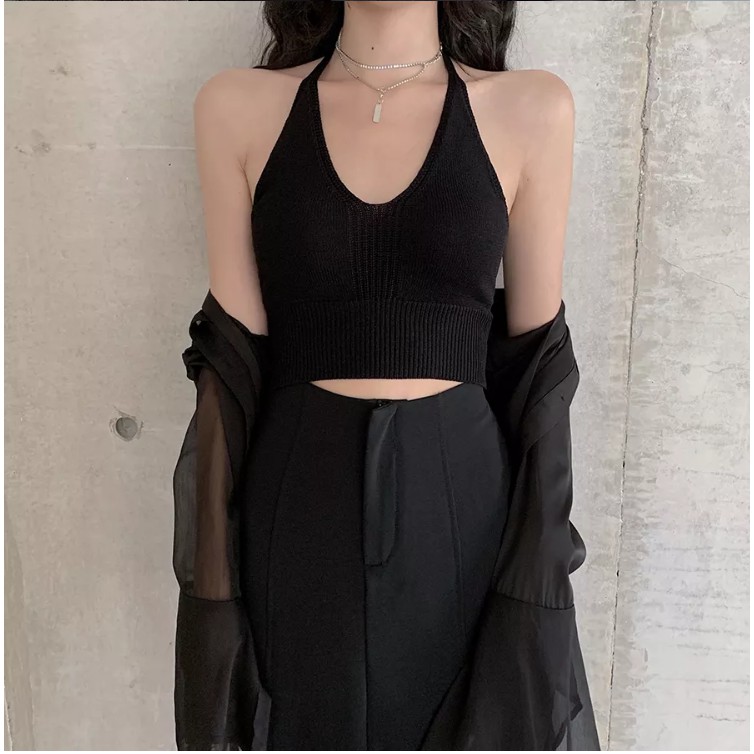 Áo hai dây dệt kim cổ chữ u gợi cảm màu kẹo phong cách retro hàn quốc | BigBuy360 - bigbuy360.vn