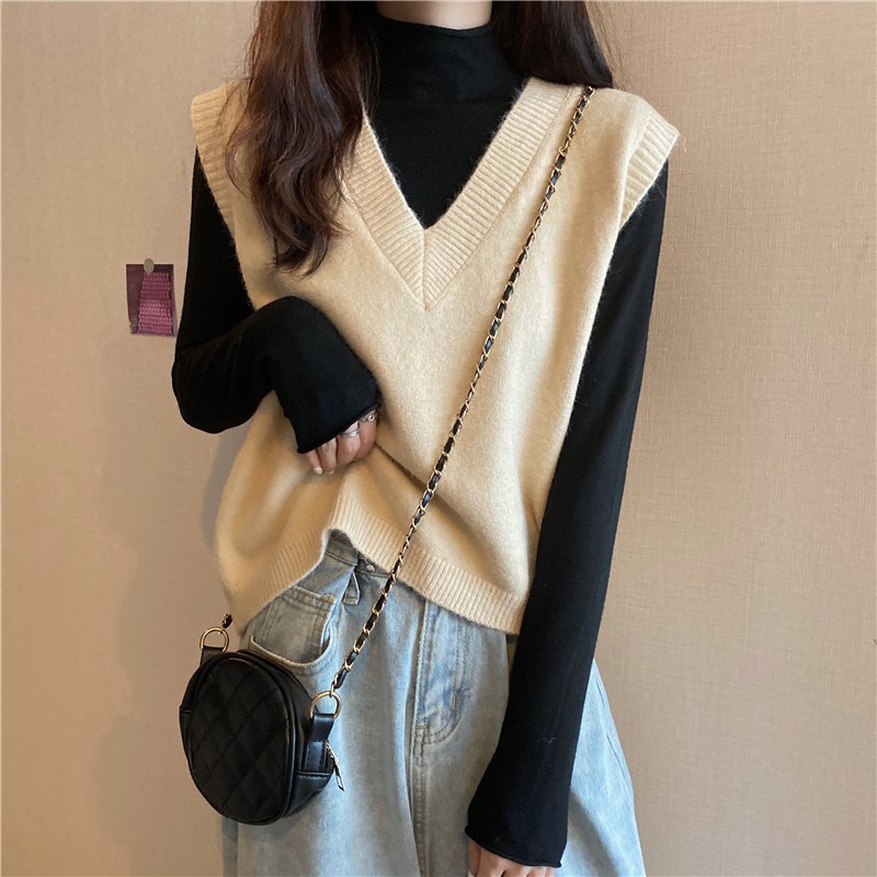 Áo khoác len không tay cổ chữ V xinh xắn thời trang | BigBuy360 - bigbuy360.vn