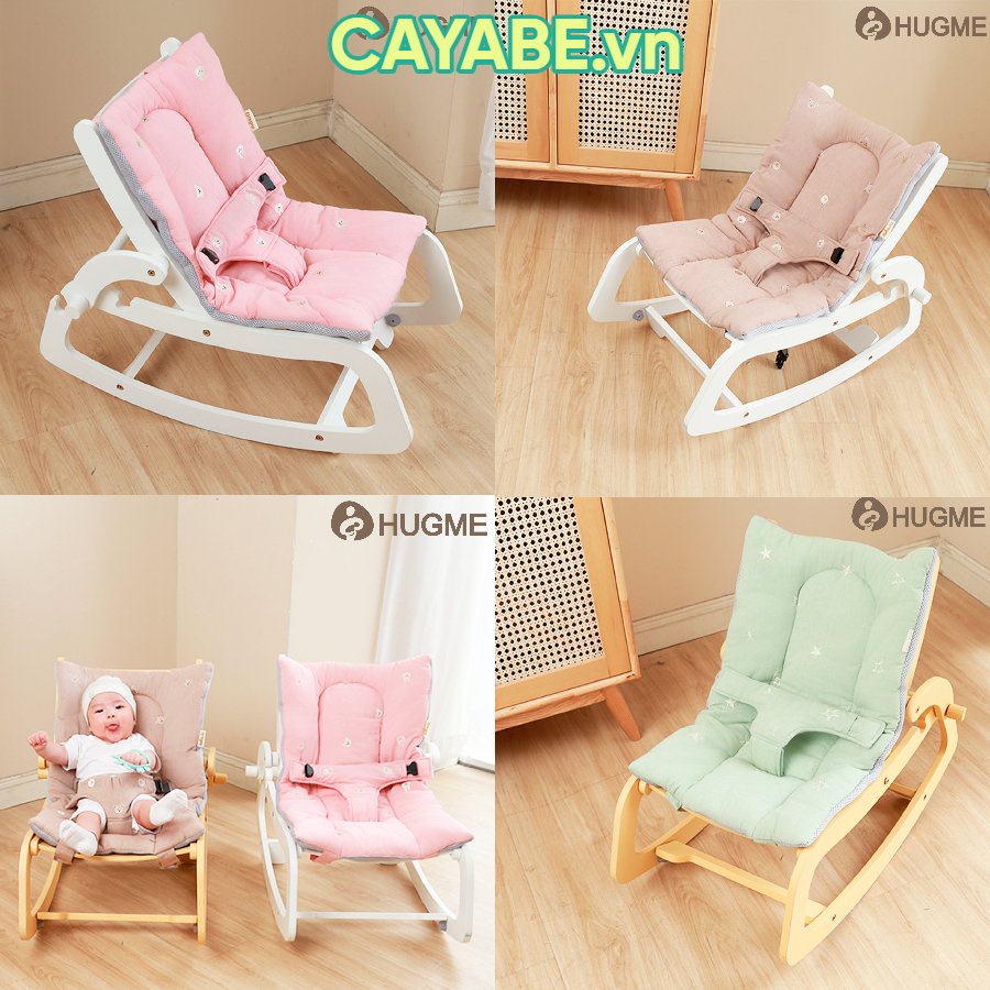 [CAYABE]: GHẾ RUNG BẬP BÊNH GỖ ROCKING CHAIR HUGME CHO BÉ NGỦ NGON, THƯ GIÃN