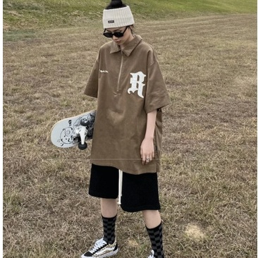 Áo Thun Polo Tay Ngắn Dáng Rộng Có Khóa Kéo Thêu Chữ Thời Trang Cho Nam bigsize bông unisex áo polo