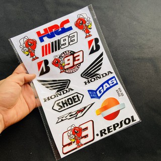 TẤM TEM DẬP NỔI NHIỀU LOGO CÁC HÃNG XE MẪU MARQUEZ 93, SHOEI, HONDA TRANG TRÍ XE SIÊU CHẤT